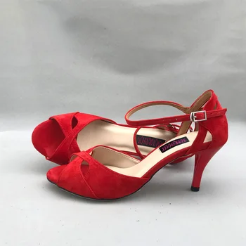 Clasic Rosu Flamenco Pantofi de Dans Argentina Tango Pantofi practica pantofi MST6226ARS Piele Unic Greu de 7,5 cm toc 9cm disponibile
