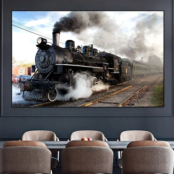 Clasic Tren Locomotiva Panza Pictura Postere si Printuri de Arta de Perete Trenuri Imaginile pentru Camera de zi Cuadros Decor Acasă