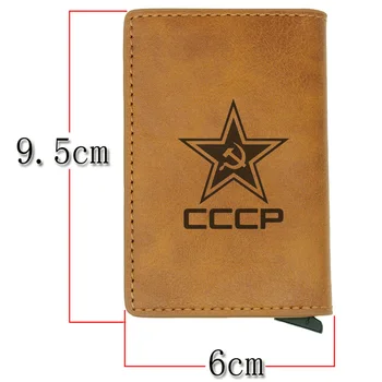 Clasic Uniunea Sovietică Coasa Ciocan CCCP Rfid Card Titular de Bărbați Portofele Maro Vintage Geanta din Piele Portofele Slim Mini Portofel
