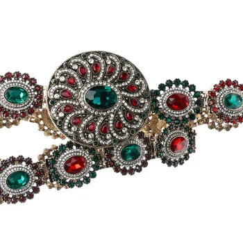 Clasică Turcă Mare Dimensiune Cristal Metal Talie Curea Lanț Complet Stras Femei De Culoare Aur Antic Etnice Accesorii De Nunta