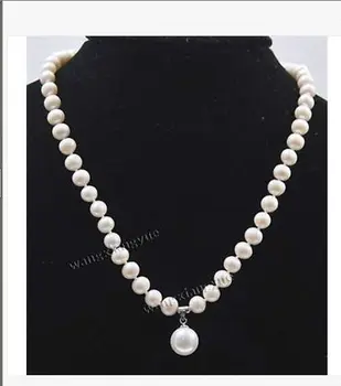 Classic9-11mm marea de sud rotund alb colier de perle cu pandantiv 18