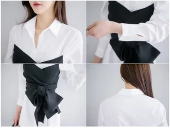 Clobee 2018 New Sosire Femei Bluza Tricouri Arc Mozaic Halat de sex Feminin Elegant OL Birou de Lucru Tricouri coreean Tricouri Lungi HJ457