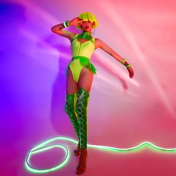 Club de noapte Tinuta Sexy Pentru Femei Pol de Dans Îmbrăcăminte Fluorescent Green Body Gogo Performanță-O Bucată de Costume de Scenă BL4898