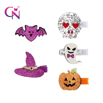 CN 10 Buc/o mulțime de Mini Sclipici Halloween Simțit Arcuri de Par Agrafe de Par Pentru Fete Zâmbet de Dovleac/Craniu Agrafe de Partid Accesorii de Par