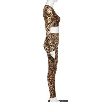 CNYISHE 2020 Leopard de Imprimare Set de Două Piese Treninguri Femei de Moda Skinny Maneca Lunga Topuri de Cultură Și Pantaloni Lungi Pantaloni Costum Seturi