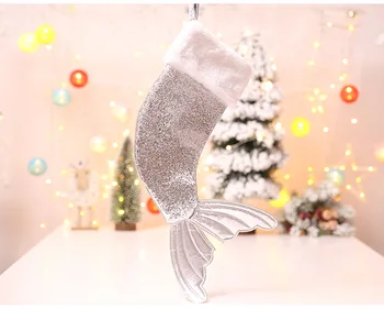 Coada de sirena Ciorapi de Crăciun Sclipitoare Șemineu Agățat Ciorapii cu Catifea Manșetă pentru un Decor de Sărbătoare