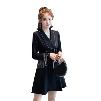 COIGARSAM Femei rochie dintr-o bucata Nou coreean Primavara Rochii Negre 8919