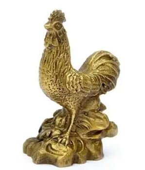 Colectie Chineză Alamă Sculptate Animale Zodiacale Pui Cocos Rafinat Statui Mici