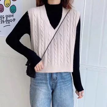Colegiul stil fără mâneci vesta vesta femei 2020 versiunea coreeană de scurt poftă de mâncare V-gât tricotate vesta pulover vesta trend