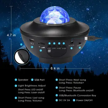 Colorat Cerul Înstelat Lumina de Noapte Proiector Bluetooth USB Senzor de Muzica Player Petrecere Efect de lampă Ambientală Romantic galaxy Proiecție