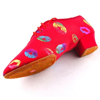 Colorat de buze printuri nou adult fund moale latină dans pantofi de moda de scena profesionist de dans pantofi femei A314