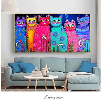 Colorat Pisici Tablouri Canvas Pentru Copii, Cameră De Perete Postere Si Printuri De Arta Pop Cuadros Picture Home Decor Camera Pentru Copii