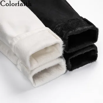 Colorfaith 2021 Femei Blugi Cu Fermoar Îngroșa Cald Elasticitate Slab Înaltă Talie Pantaloni Doamnelor Glezna-Lungime Alb Negru Denim J2880