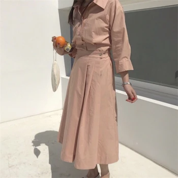 Colorfaith Noi 2019 Toamna Iarna Femei Rochii la Modă Prerie Chic Elegant Casual Midi de sex Feminin Solid Shirt Dress DR2813