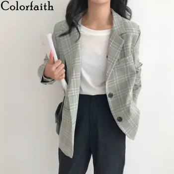 Colorfaith Noi 2020 Toamna Iarna Femei Sacouri Supradimensionate Carouri Butoane Buzunarele Jachete Dintata Epocă Carouri Topuri JK150