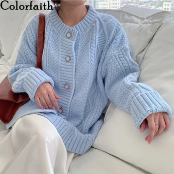 Colorfaith Noi 2021 Femei Pulovere de Iarnă Primăvară Solid la Modă Butoane Supradimensionate Elegante, Scurte, Veste, Tricotaje SWC1252JX