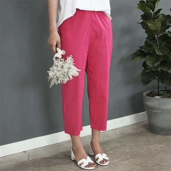 Colorfaith Noi de Vară 2020 Femei Pantaloni 6 Culori Talie Înaltă, Buzunare Casual de Bumbac și Lenjerie de Glezna-Lungime Pantaloni Harem P8093