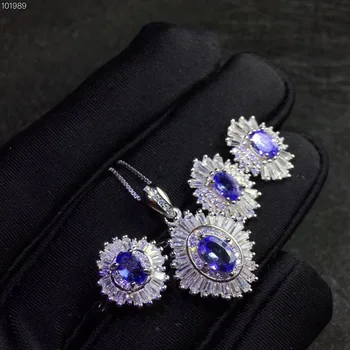 Columbia naturale tanzanite set inel cu cercei colier de la modă cu design nou de calitate Argint 925