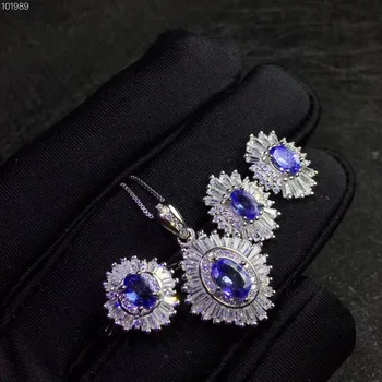 Columbia naturale tanzanite set inel cu cercei colier de la modă cu design nou de calitate Argint 925