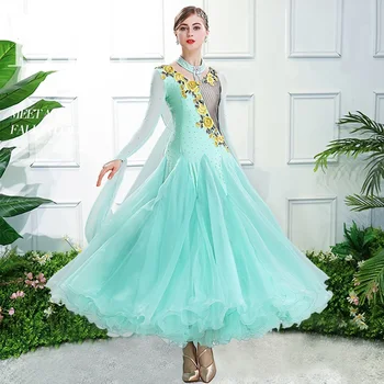 Concurs de dans, costume de dans rochie standard, rochie de bal pentru femei vals vienez foxtrot rochie dans rochii verde