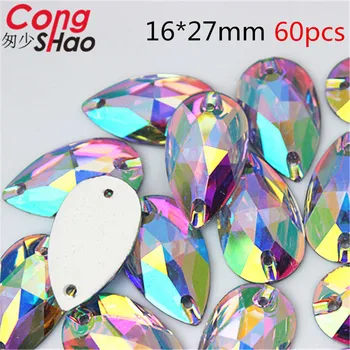 Cong Shao se Amestecă 10 Dimensiune Forma Cristale AB Pietre tapiterie Spate Plat cusut 2 Gaura Pietre Margele de Rasina Pentru DIY Rochie de Mireasa YB668