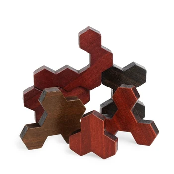 Coogam Lemn Hexagon Puzzle pentru Copii Adult - Fagure de miere Forma Tangram Puzzle Jucarii Geometrie, Logica, IQ-ul Joc STEM Cadou pentru Copii mici