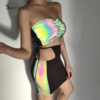 Cool Girl Clubwear Holografic Reflectorizante Sexy Tancuri Top Camis Bundy Tinuta Bra Top pentru Femei Curcubeu Colorat cu Laser Corpul de Sus