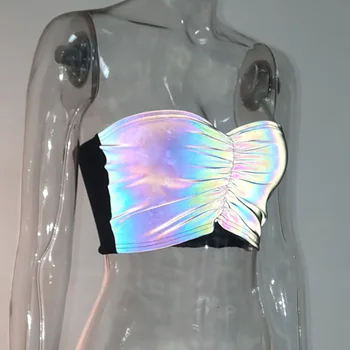 Cool Girl Clubwear Holografic Reflectorizante Sexy Tancuri Top Camis Bundy Tinuta Bra Top pentru Femei Curcubeu Colorat cu Laser Corpul de Sus