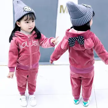 Copii 2 buc Sport Costume de Haine de Iarnă Desene animate Baieti Trening Copii Fete Hanorac Seturi Copilul Casual Gros Costume 2019