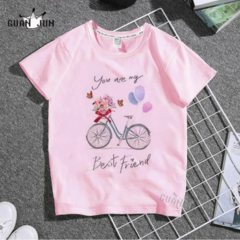Copii cel Mai bun Prieten al Sloganul Biciclete Flori Tricou Baieti/Fete Mari Kawaii Maneci Scurte Topuri pentru Copii Funny T-Shirt