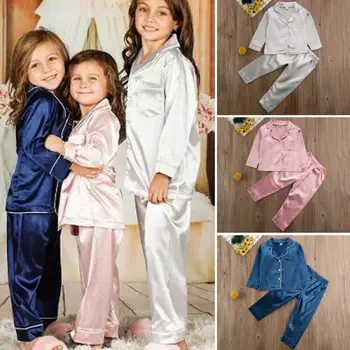 Copii Copii Pijamale De Mătase Satin Topuri Pantaloni Toamna Iarna Maneca Lunga, Pijamale, Îmbrăcăminte De Noapte Fată Băiat Seturi De Pijama