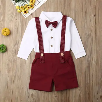 Copii copilul baietel Haine Set 2019 Toamna cu Maneci Lungi Domn T-shirt, Blaturi Roșu Curea de Pantaloni Salopete Tinutele Vestimentare 2 BUC