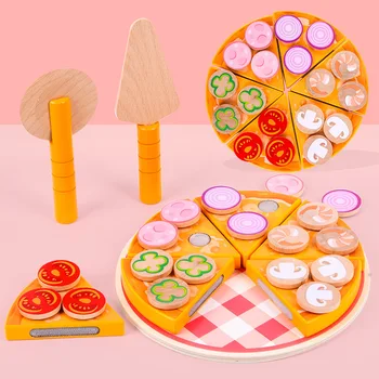 Copii De Învățământ De Educație Timpurie Din Lemn Pretinde Joc De Simulare Jucărie De Bucătărie De Jucărie Să Învețe Să Facă Șase Arome Diferite De Pizza