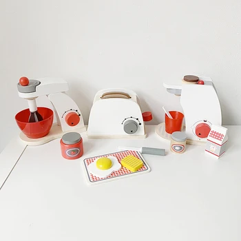 Copii din Lemn Pretinde Seturi de Joc de Simulare de Prăjitoare de Pâine mașină de cafea, Blender de Copt Kit Joc mixer de Bucatarie rolul de jucărie