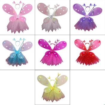 Copii Drăguț Costume De Performanță Elemente De Recuzită Gradient De Culoare Fluture Printesa Aripi De Înger Zână Stick Copii Rochie De Până Joc Jucării