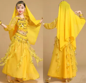 Copii Fată Burta Costume De Dans Copii, Dans Din Buric Fete Bollywood Indian Performanță Pânză Set Handmade Fata India Haine