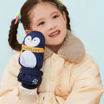 Copii Fată Băiat de Desene animate Pinguini Mănuși Impermeabile Dublu Strat cu Nervuri Manșete Ajustabile Anti-Alunecare de Schi de Iarnă Windproof Manusi 7-12T
