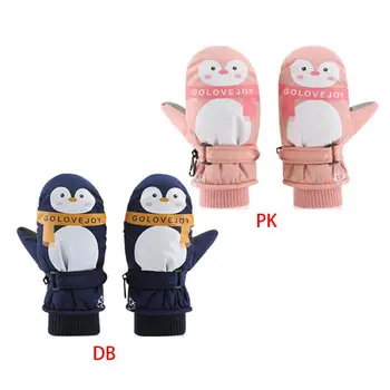 Copii Fată Băiat de Desene animate Pinguini Mănuși Impermeabile Dublu Strat cu Nervuri Manșete Ajustabile Anti-Alunecare de Schi de Iarnă Windproof Manusi 7-12T