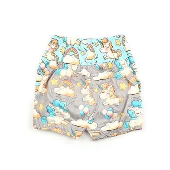 Copii Fete de Vară pantaloni Scurți Brand Casual Unicorn Curcubeu, Nori Imprimat Bumbac Elastic la Mijlocul Talie pantaloni Scurți Largi Pentru 2-6Y Copii