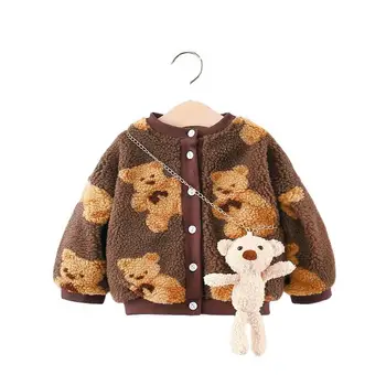 Copii jacheta toamna și iarna nou stil de plus urs de catifea ghiozdan jacheta cardigan plus puf haina de iarna pentru fete haine