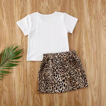 Copii pentru Copii Copilul Fata de Leopard de Imprimare Topuri Haine Scrisoare de Imprimare T-Shirt+Buton Fusta Scurta 2 BUC Set Haine