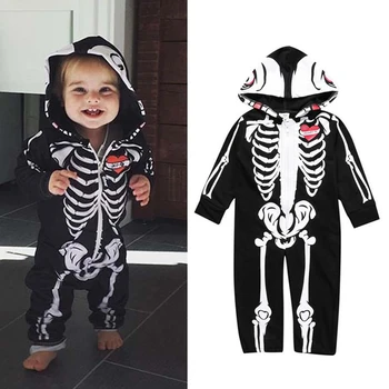 Copii Pentru Copii De Halloween Îmbrăcăminte Craniu De Imprimare Copilul Băieți Fete Salopetă Cu Glugă Salopeta Bebe Craniu Truc Haine Cu Fermoar Utilaje