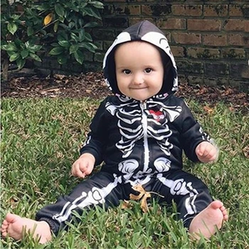 Copii Pentru Copii De Halloween Îmbrăcăminte Craniu De Imprimare Copilul Băieți Fete Salopetă Cu Glugă Salopeta Bebe Craniu Truc Haine Cu Fermoar Utilaje