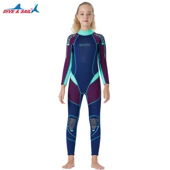 Copii Scuba-O bucată de 2,5 MM Costum de scafandru din Neopren Snorkeling Costum Baieti Si Fete Ține de Cald Mâneci Lungi protectie UV Costume de baie