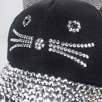 Copii Stras Sepci Snapback Hip-hop Solid Roz Negru Gri Alb Diamant de Baseball Cat Pălării cu Două Urechi Reglabile, Parasolar Capac