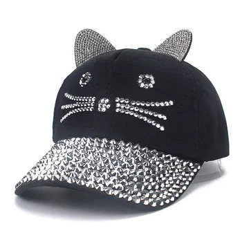 Copii Stras Sepci Snapback Hip-hop Solid Roz Negru Gri Alb Diamant de Baseball Cat Pălării cu Două Urechi Reglabile, Parasolar Capac