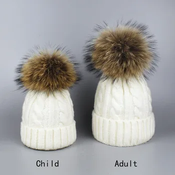 Copii și Femei de Iarnă Pompom Palarii Fete Reale Raton Blană de Vulpe Pălăria Băieții de Schi Capace Gorro Căciuli Adult Pălărie Chelioși