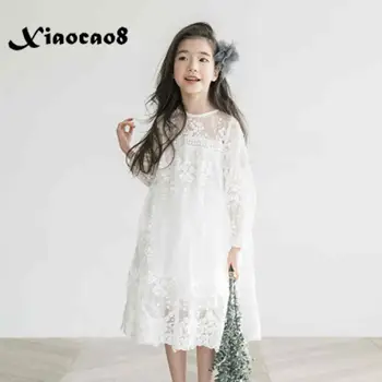 Copiii albe elegante rochii din dantela pentru fete partid rochie de printesa pentru copii de toamna haine de primăvară copilul fata de toamna rochii de 5~16Year