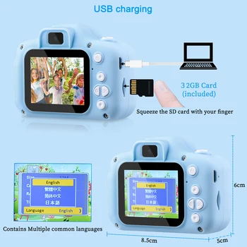 Copil Camera HD 1080P Cu Card de 32G 2.0 Inch Ecran Color Dual Selfie Joc Video pentru Copii de Fotografiat Digital Jucarii si Cadouri pentru Copii