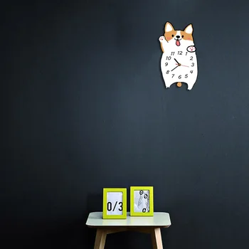 Copil Copil Decor Dormitor Câine Corgi Ceas De Perete Welsh Corgi Portret Ceas Pet Shop Cuarț Tăcut Imprimare Morden Design Arta De Perete Decor